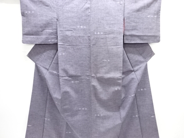 JAPANESE KIMONO / ANTIQUE KIMONO / SILK / TSUMUGI / WOVEN ABSTRACT FLOWER